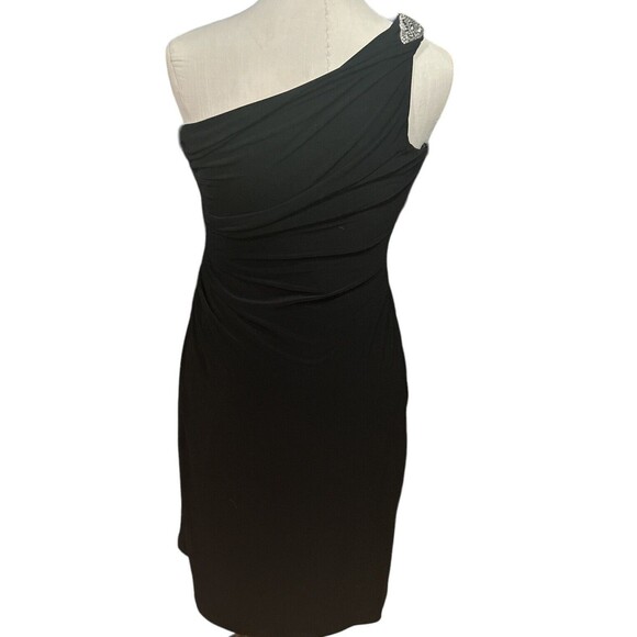 Lauren Ralph‎ Lauren Black One Shoulder Draped Evening Gown Dress Size - Picture 2 of 6